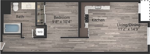 Floor plan for 1 bed, 1 bath, 690 sqft